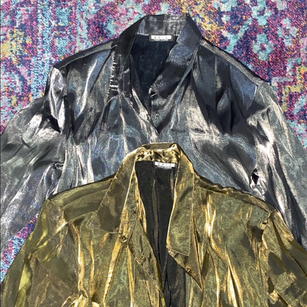 2 Shiny Button Blouses - Picture 2 of 6